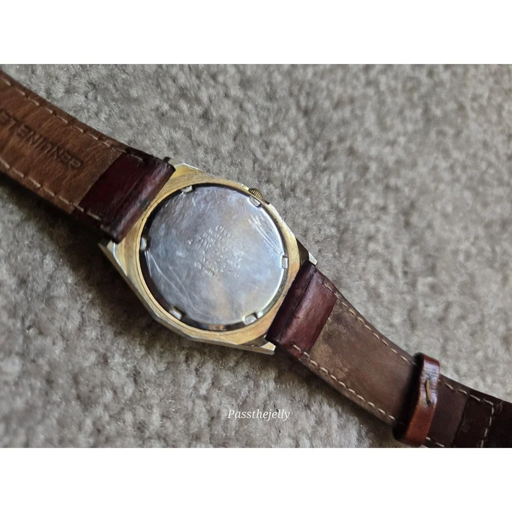 Citizen Seven Watch Mens Gold Tone Champagne Dial Date Quartz Dress Watch vtg